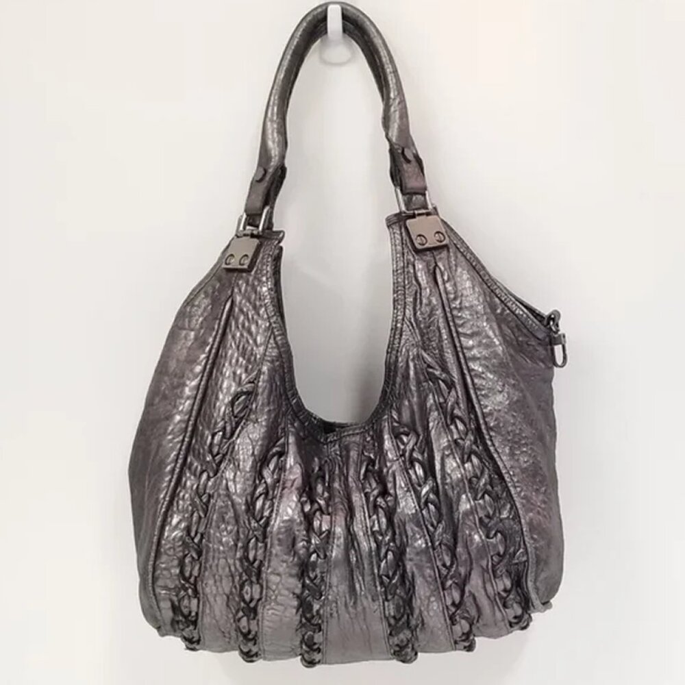 Treesje Silver Metallic Leather Hobo Bag